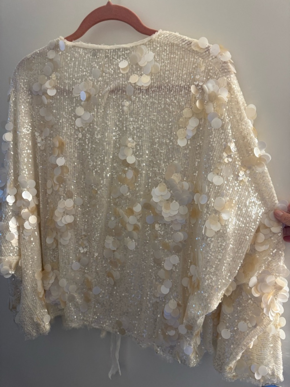 ZARA Cream Sequin & Disc Embellished Tie-Front Cardigan - Picture 2 of 5
